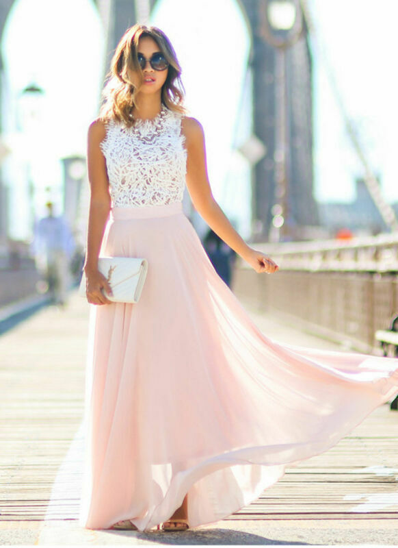 Damen Chiffon-Maxikleid mit kurzen Ärmeln