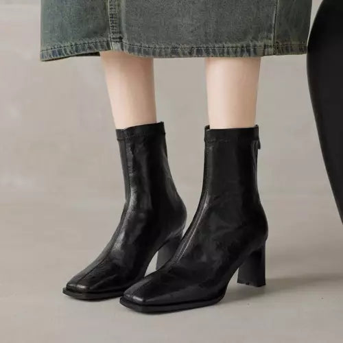 W&W Mode | Ankle Boots Damen mit quadratischer Spitze - hohe Absätze, bequem und langlebig