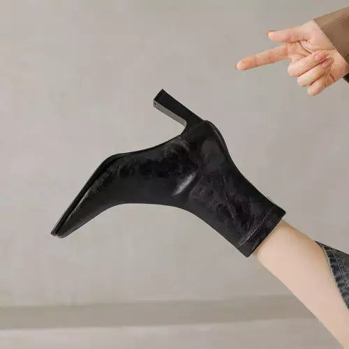 W&W Mode | Ankle Boots Damen mit quadratischer Spitze - hohe Absätze, bequem und langlebig