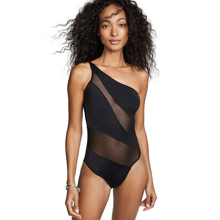 W&W Mode | Einfaches One Shoulder Panel Mesh Brasilianisches Einteiler Badeanzug