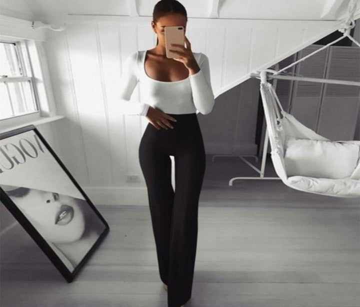 W&W Mode | Schlichte Hohe Taille Schlagweite Schlanke Lange Lockere Hose