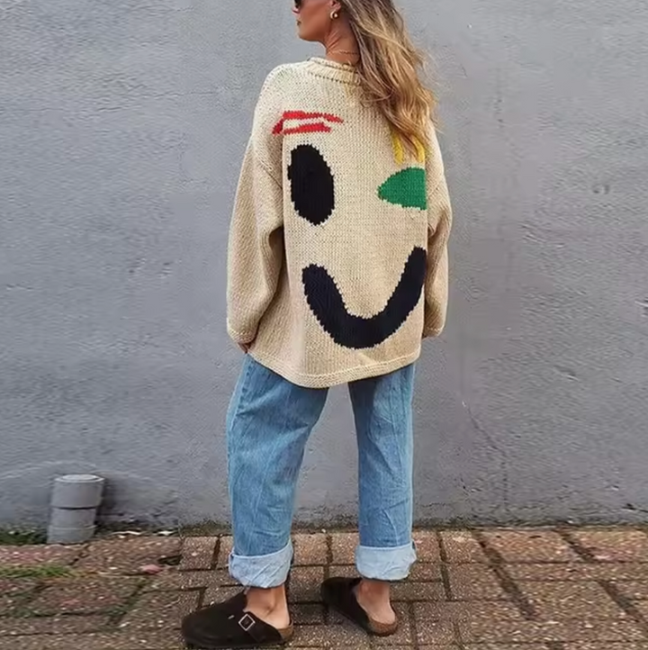 Oversize-Damenpullover aus Baumwollstrick mit O-Ausschnitt