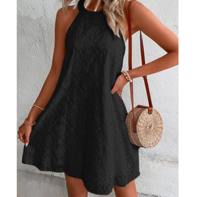 W&W Mode | Sommer Frauen O-Ausschnitt Sexy Schmal Weiß Mini Kleid