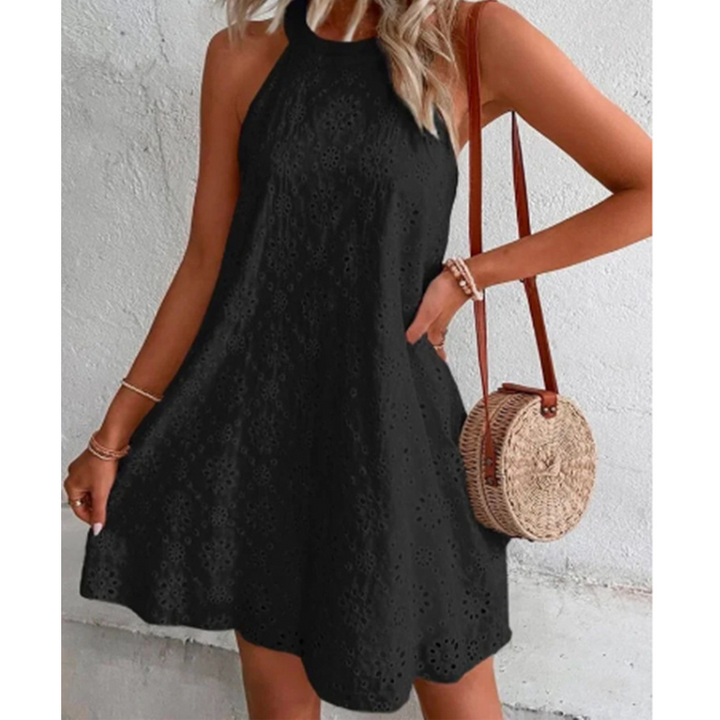 W&W Mode | Sommer Frauen O-Ausschnitt Sexy Schmal Weiß Mini Kleid