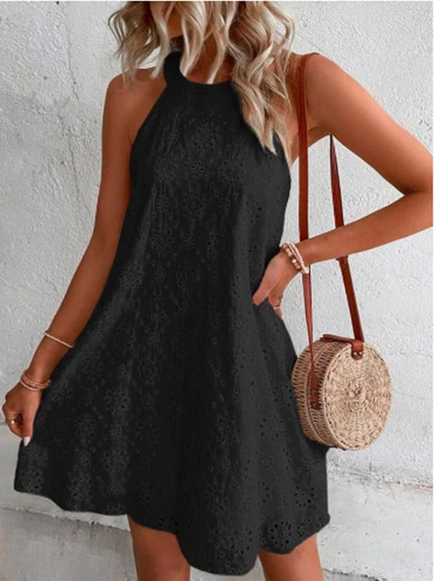W&W Mode | Sommer Frauen O-Ausschnitt Sexy Schmal Weiß Mini Kleid