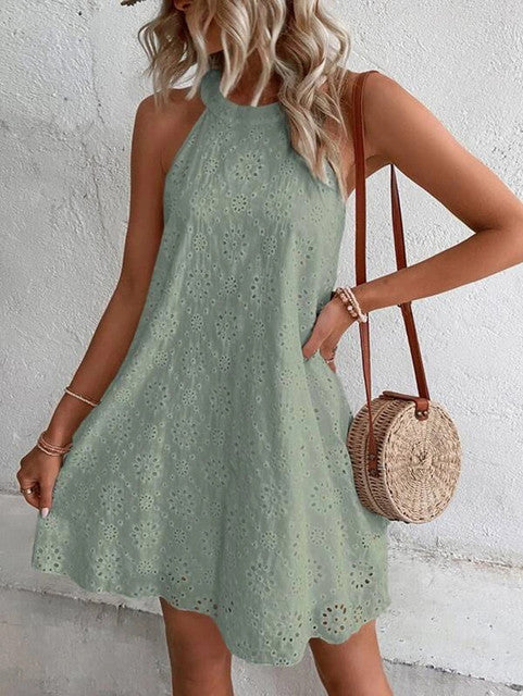 W&W Mode | Sommer Frauen O-Ausschnitt Sexy Schmal Weiß Mini Kleid