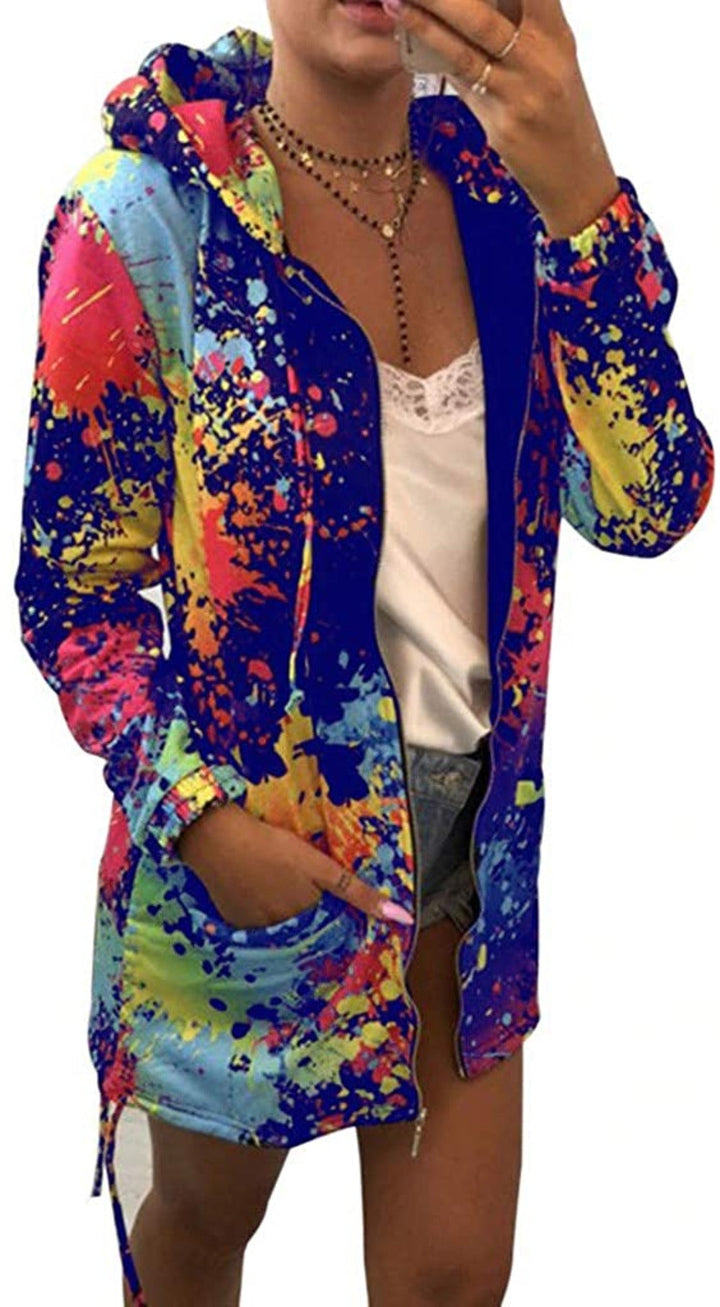 W&W Mode | Dünne Mehrfarbige Kapuzenjacke Mit Reißverschluss Und Taschen Langjacke