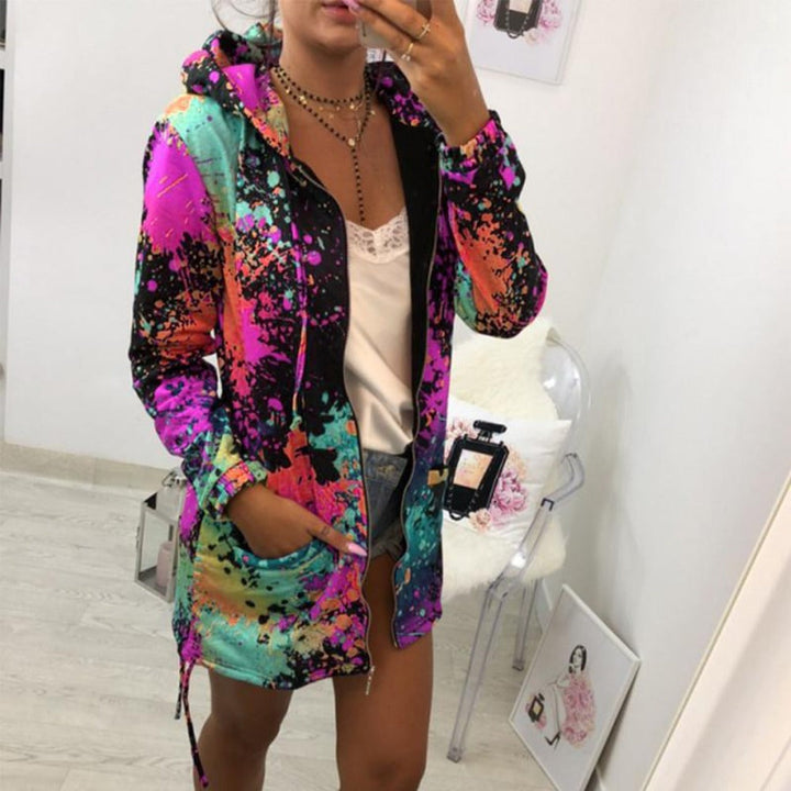 W&W Mode | Dünne Mehrfarbige Kapuzenjacke Mit Reißverschluss Und Taschen Langjacke