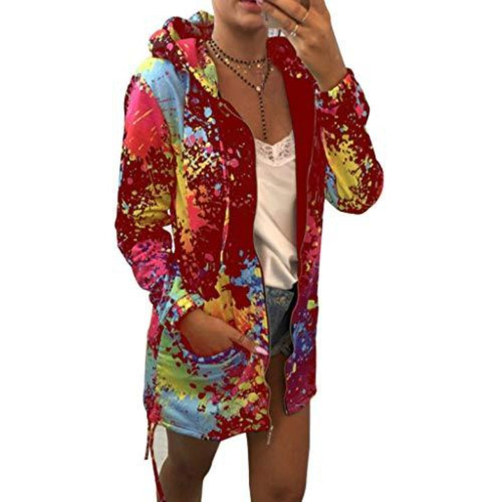 W&W Mode | Dünne Mehrfarbige Kapuzenjacke Mit Reißverschluss Und Taschen Langjacke