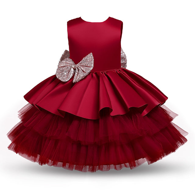 W&W Mode | Mädchenkleid für Babys Große Schleife Taufkleid Festkleider