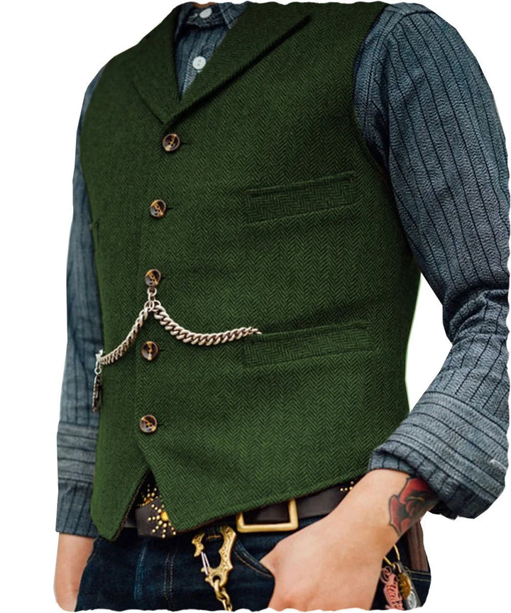 W&W Mode | Western Stilvolles Ärmelloses Tweed Weste Für Männer Mit Ketten Design