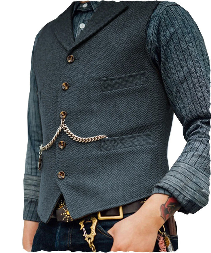W&W Mode | Western Stilvolles Ärmelloses Tweed Weste Für Männer Mit Ketten Design