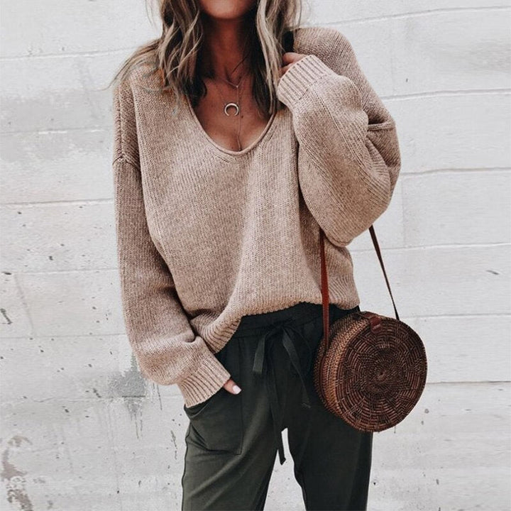 Lose V-Ausschnitt Stricktop Pullover