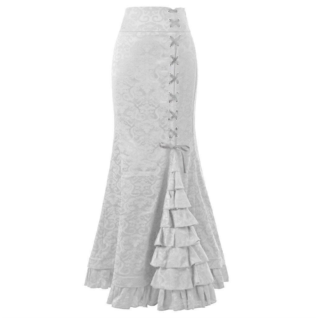 W&W Mode | Damen Mermaid Lange Rüsche Schlank Fit Fishtail Schnürrock