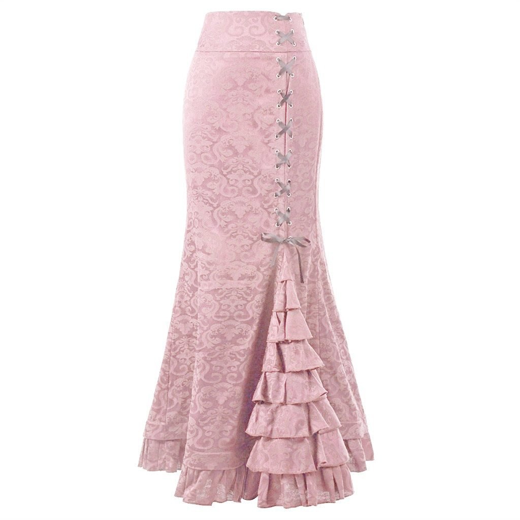 W&W Mode | Damen Mermaid Lange Rüsche Schlank Fit Fishtail Schnürrock