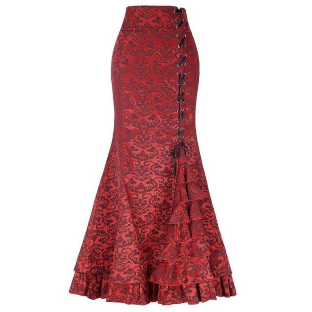 W&W Mode | Damen Mermaid Lange Rüsche Schlank Fit Fishtail Schnürrock