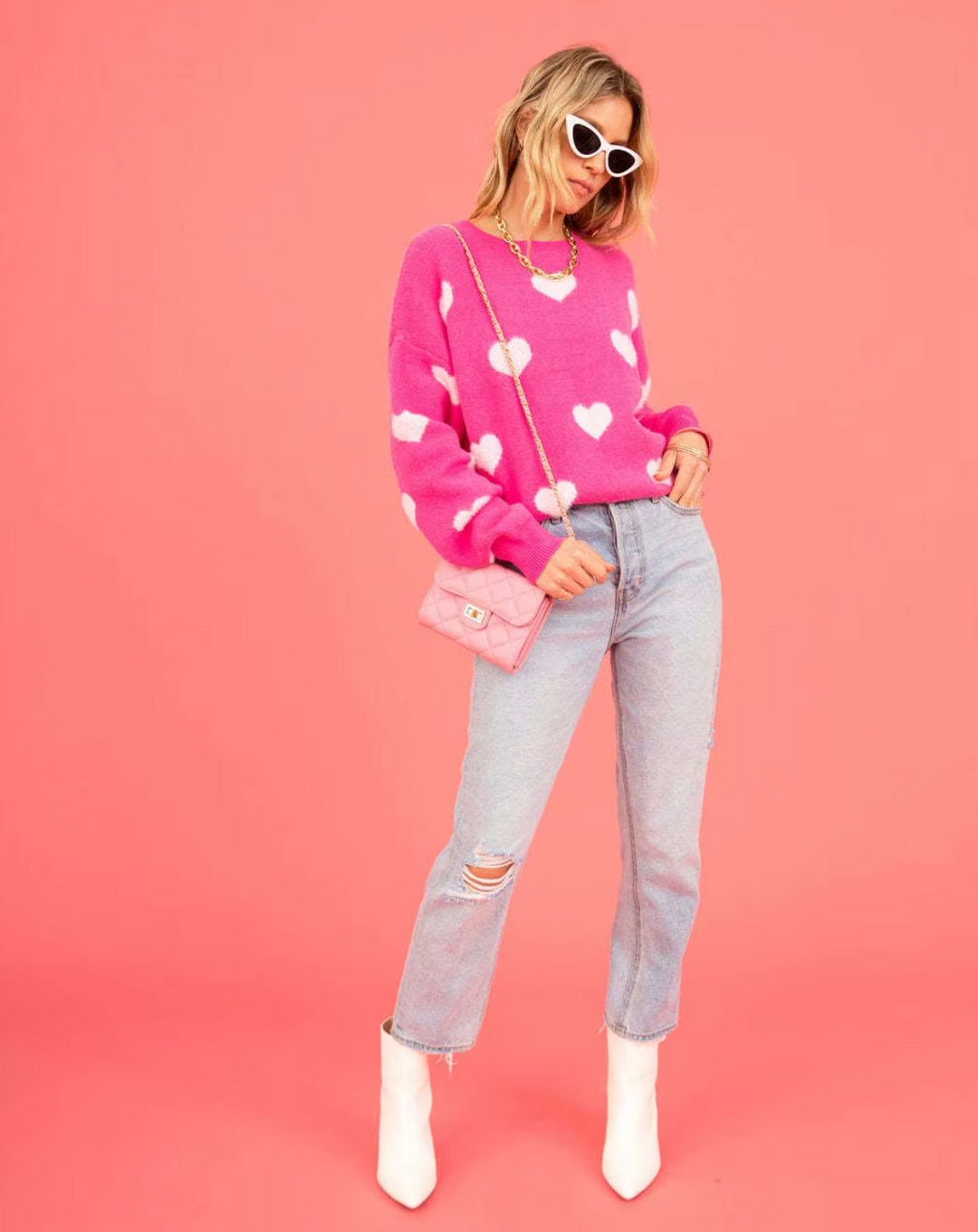 – Strickpullover mit Herz-Print