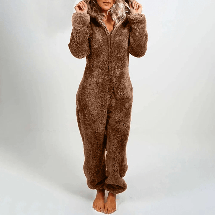 W&W Mode | Verspielter Teddybären Damen Jumpsuit Weiche Plüsch Pyjama