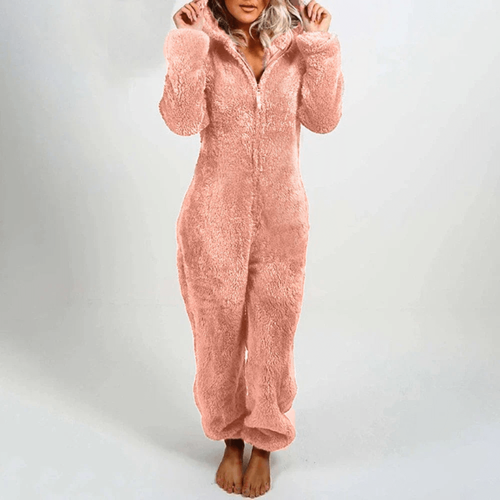 W&W Mode | Verspielter Teddybären Damen Jumpsuit Weiche Plüsch Pyjama