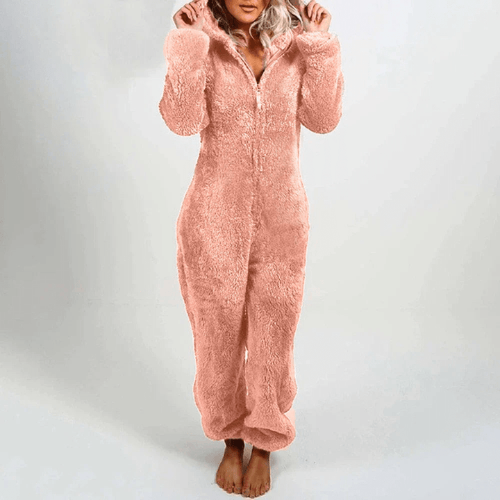 W&W Mode | Verspielter Teddybären Damen Jumpsuit Weiche Plüsch Pyjama