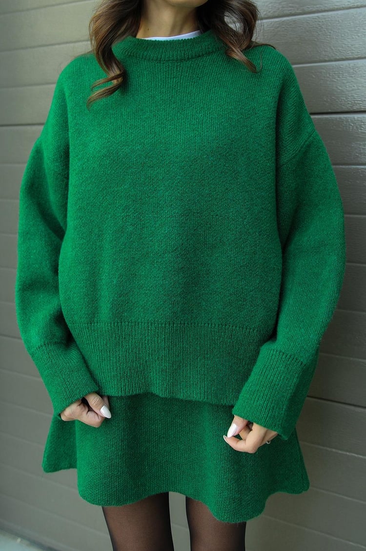 W&W Mode | teilige Strickset - Damenpullover und Rock mit lässiger Passform