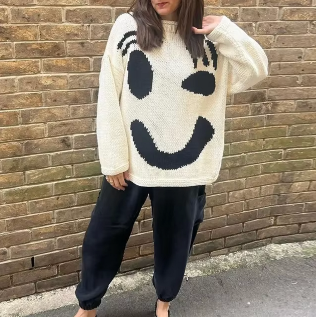 Oversize-Damenpullover aus Baumwollstrick mit O-Ausschnitt